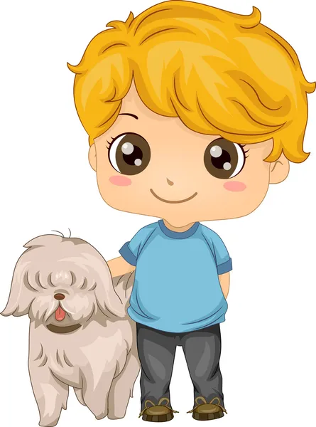 Маленький мальчик с собакой — стоковое фото