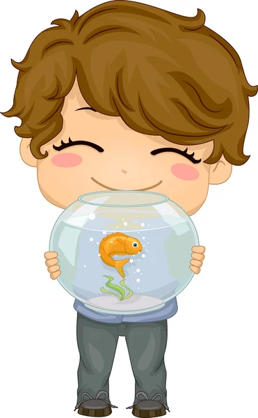 Ragazzino con pesce domestico — Foto Stock