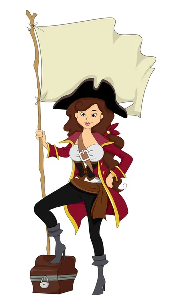 Girl Pirate with Treasure Chest — Stock Photo, Image