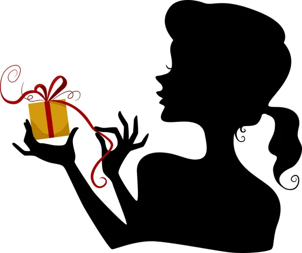 Silhouette of a Girl holding a Gift — Stock Photo, Image