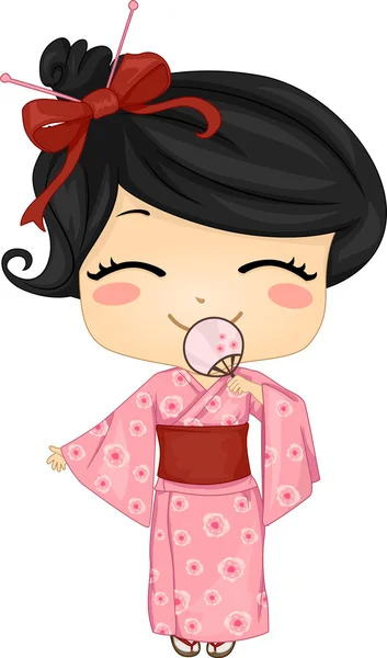 Little Japanese Girl Wearing National Costume — Stock Photo, Image