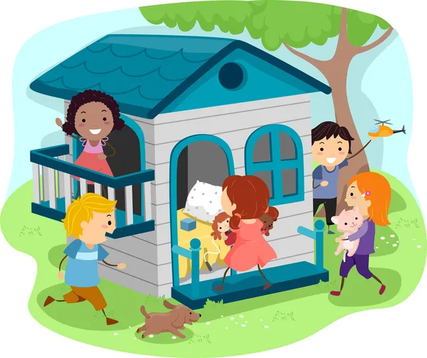 Dzieci na odkryty playhouse — Zdjęcie stockowe