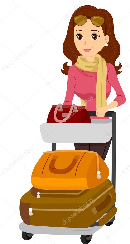 Girl pushing a Baggage Cart