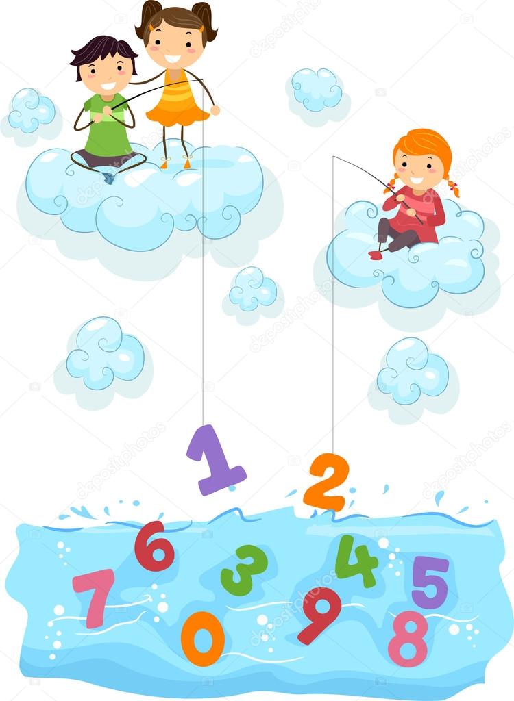 Kids on Clouds Fishing for Numbers at Sea