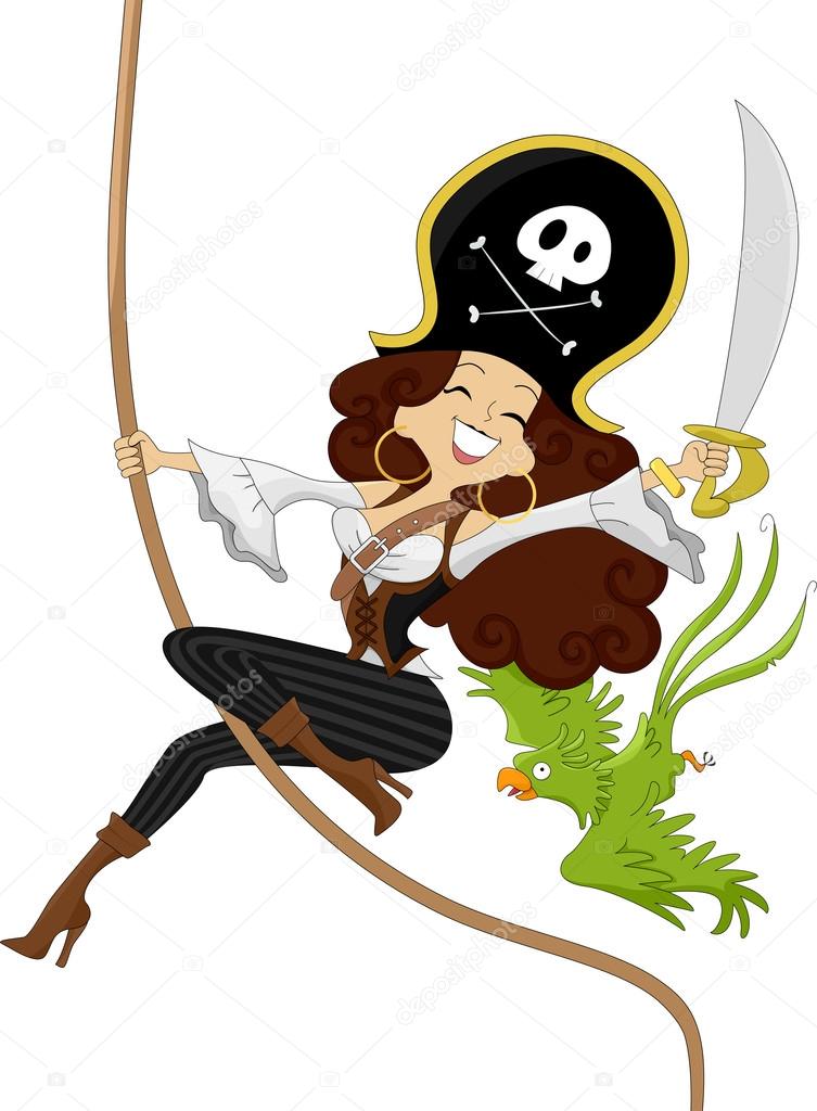 Girl Pirate swinging on a Rope