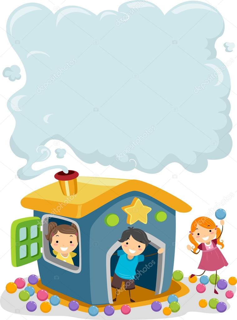 Kids on a Playhouse with Smoke on the Chimney