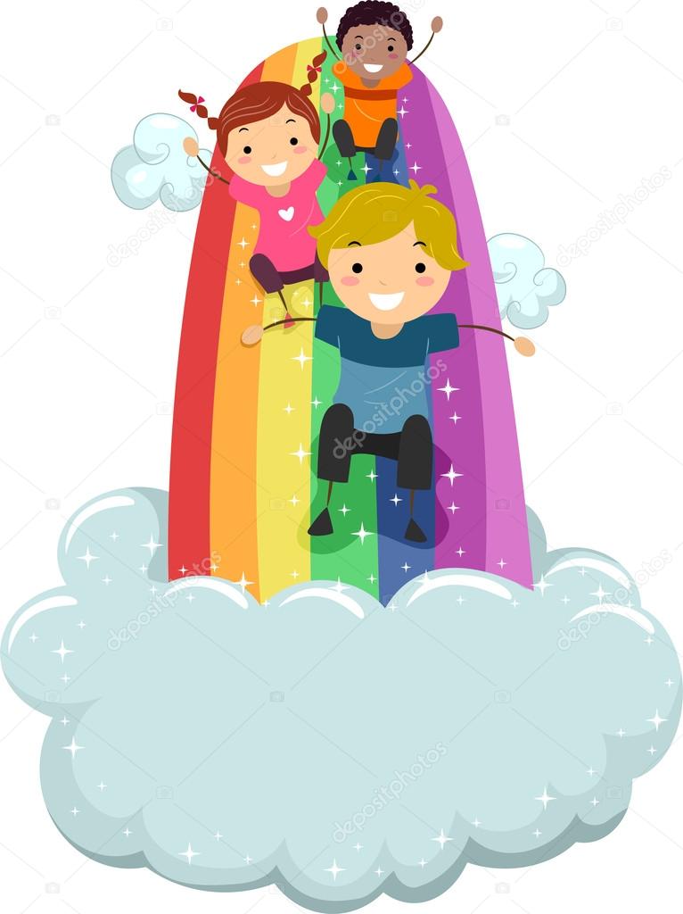 Kids Sliding on a Rainbow Slide