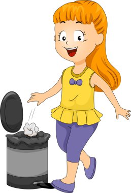 çocuk kız çöp kutusu çöp atma
