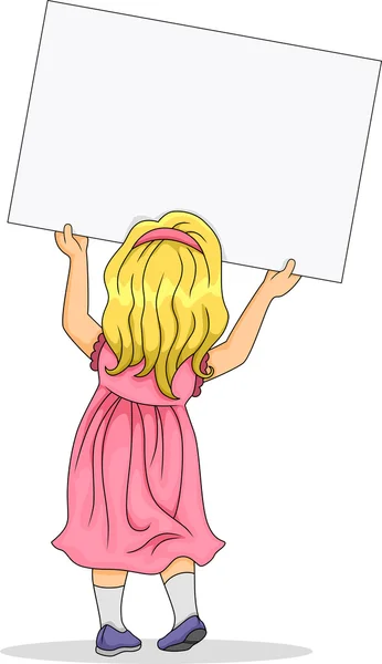 Visão traseira da menina carregando uma placa em branco — Fotografia de Stock