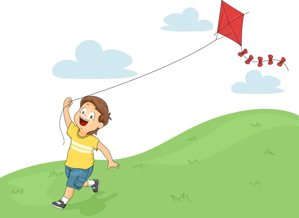 Kid Boy Kite Flying — Stock Photo, Image