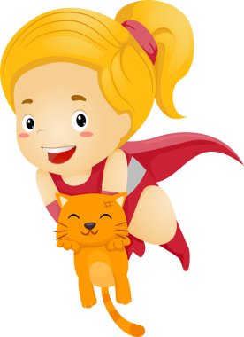 küçük çocuk kız süper kahraman kedi kurtarmak