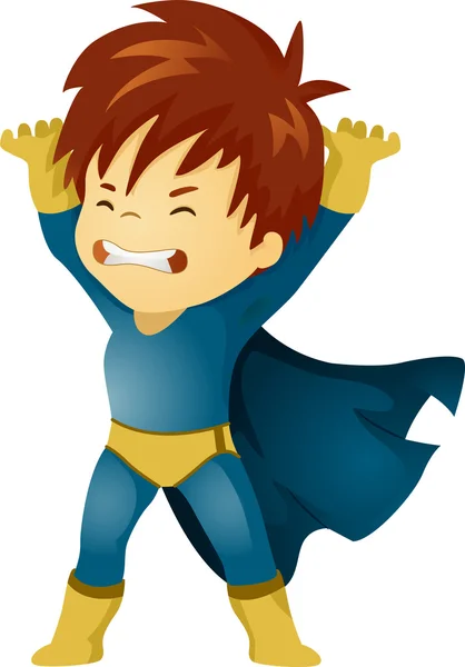 Little Kid Boy Superhero Levantando algo — Fotografia de Stock