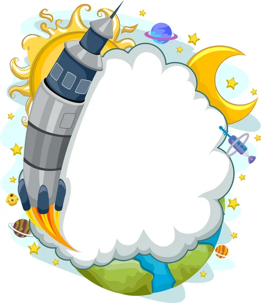 Uzay roketi ile bulut çerçeve arka plan — Stok fotoğraf