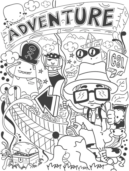 Ilustração de um doodle com um tema de aventura — Fotografia de Stock