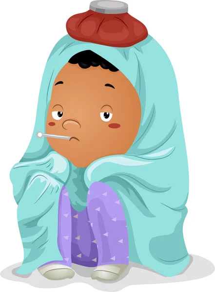 Больной мальчик, завернутый в одеяло — стоковое фото