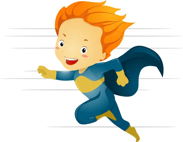 Piccolo ragazzo supereroe che corre veloce — Foto Stock