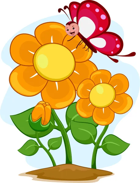 Happy Butterfly with Flowers