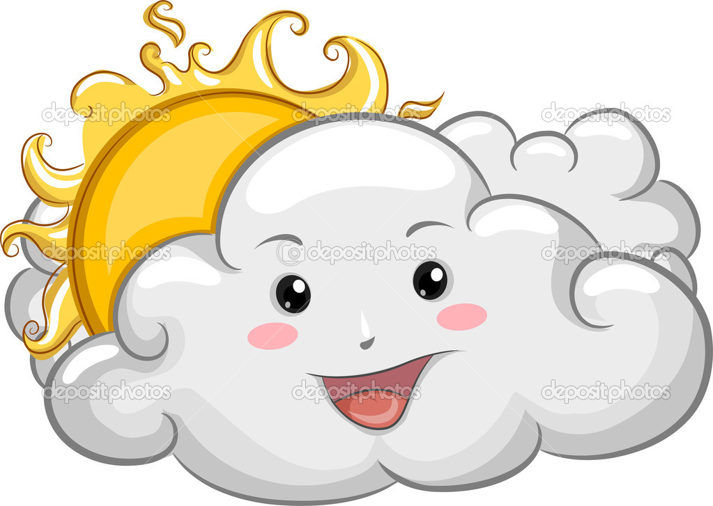 Happy Cloud Mascot with Sun