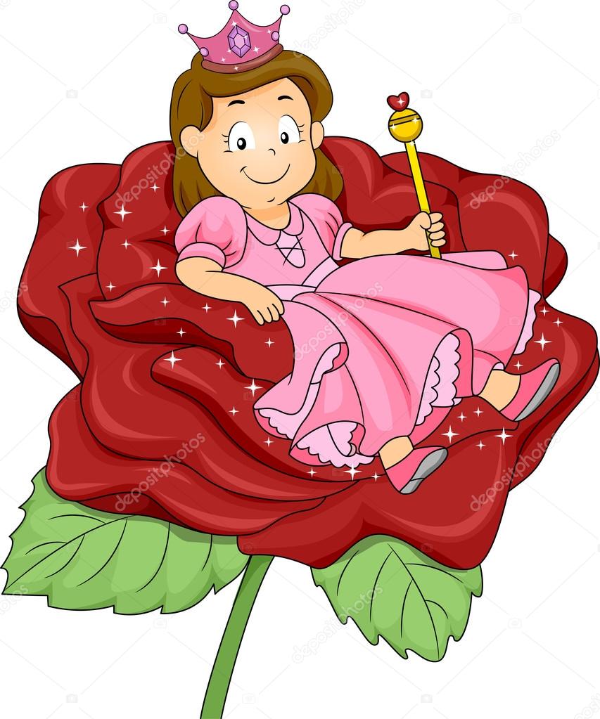 Little Kid Girl Princess Sitting on Flower