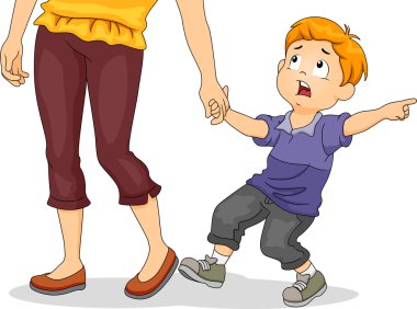 Çocuk, annesinin el çekerek