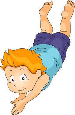 Kid Boy Diving Underwater