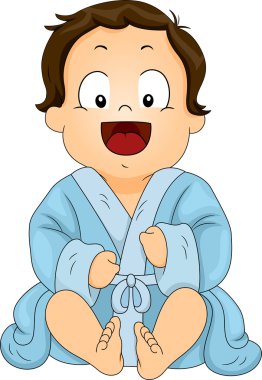 mavi bornoz giymiş erkek bebek