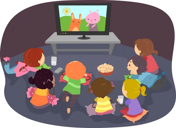 Stickman kids kijken cartoons — Stockfoto