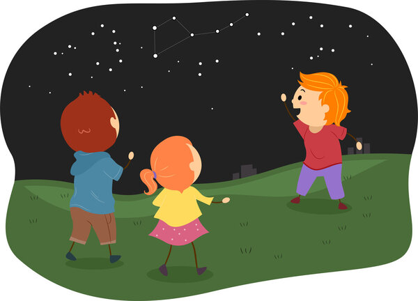 Stickman Kids Studying Constellations