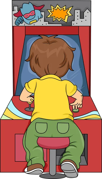 Kid jongen spelen in arcade — Stockfoto