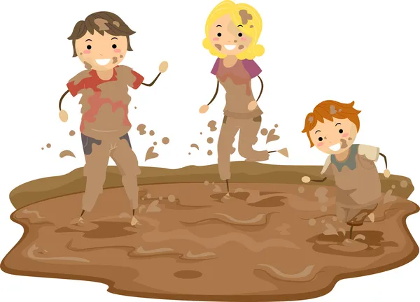 Stickman famille jouer dans la boue — Photo