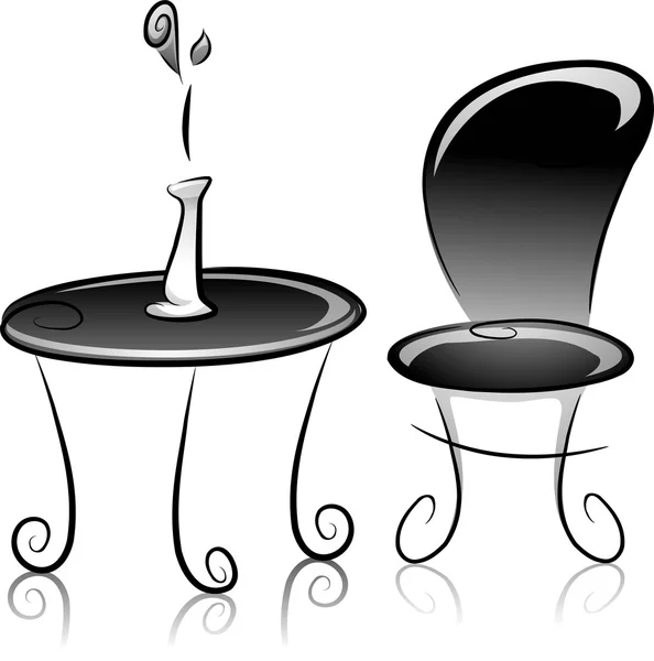 Çiçek vazo, masa ve sandalye siyah beyaz — Stok fotoğraf