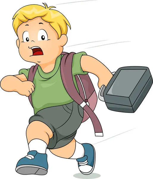 Chłopiec dziecko późno do szkoły — Zdjęcie stockowe