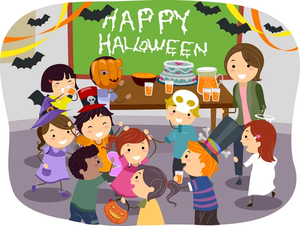 Stickman Kids Escola Halloween Party — Fotografia de Stock