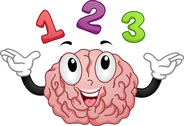 Hersenen mascotte met getallen 123 — Stockfoto