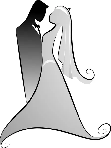 Groom and Bride Silhouette in Black and White — Stock Photo, Image