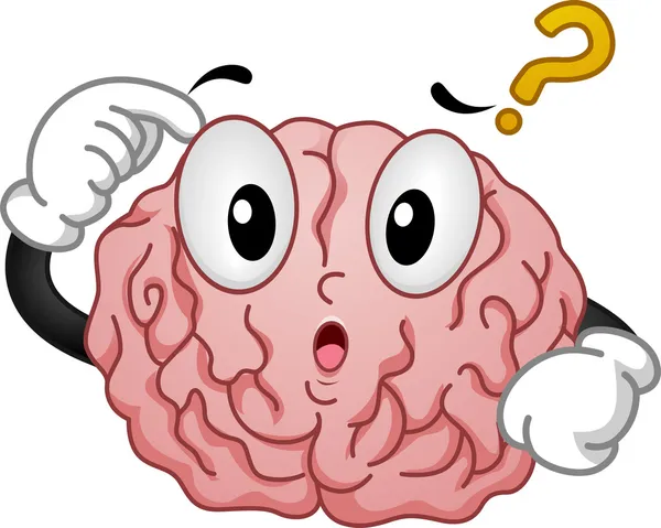 Mascota cerebral pensante con signo de interrogación — Foto de Stock