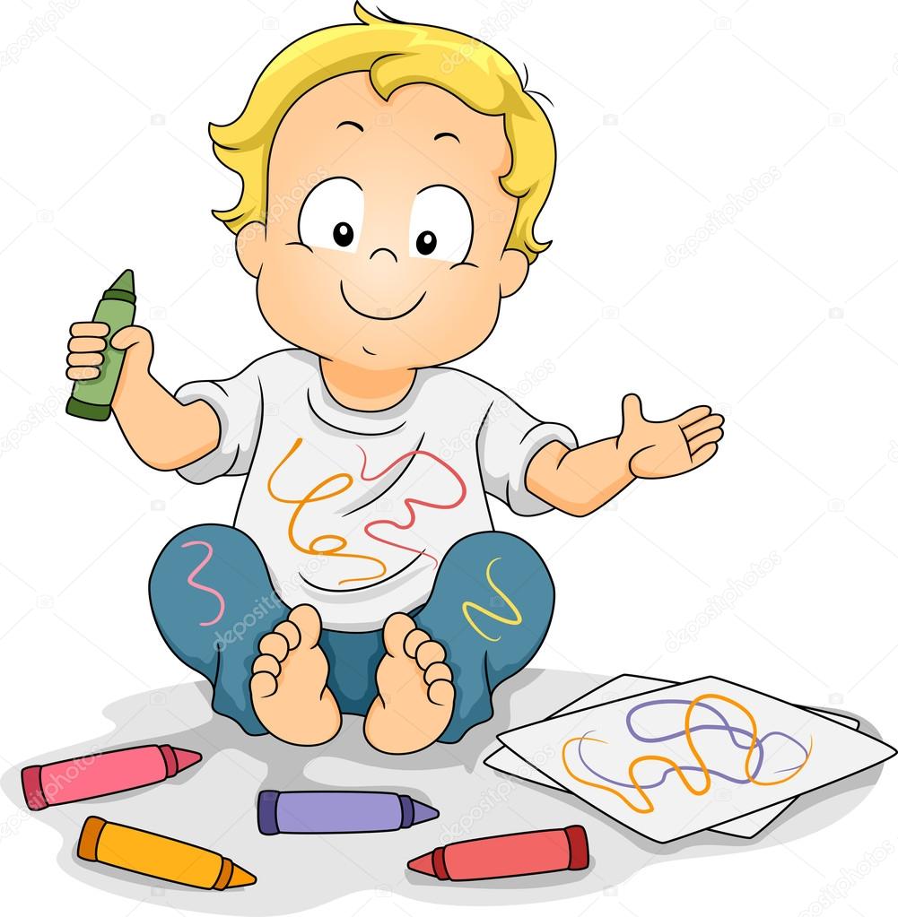 Illustrazione di un ragazzo doodles usando pastelli di disegno — Foto di lenmdp