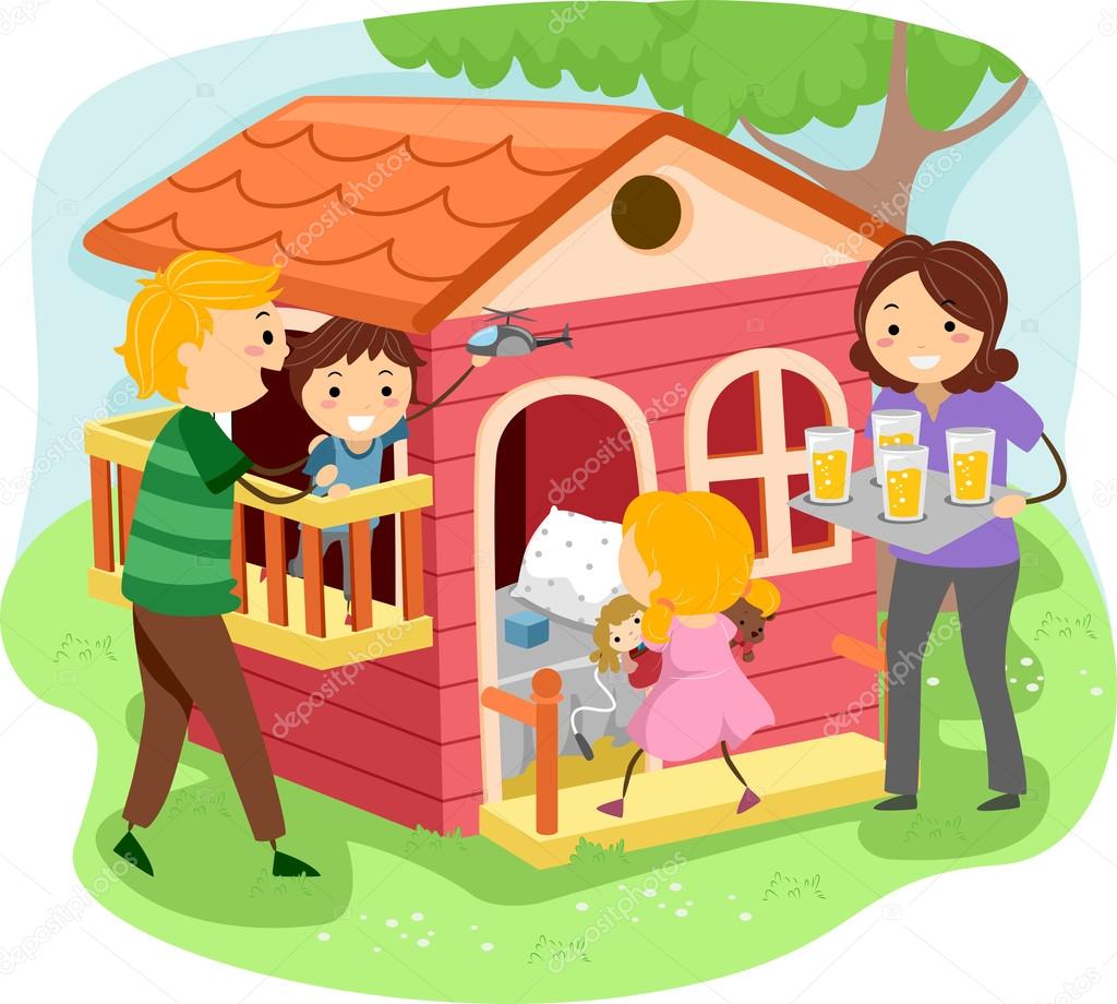 Stickman Family in a Playhouse — Stock Photo © lenmdp 32059037