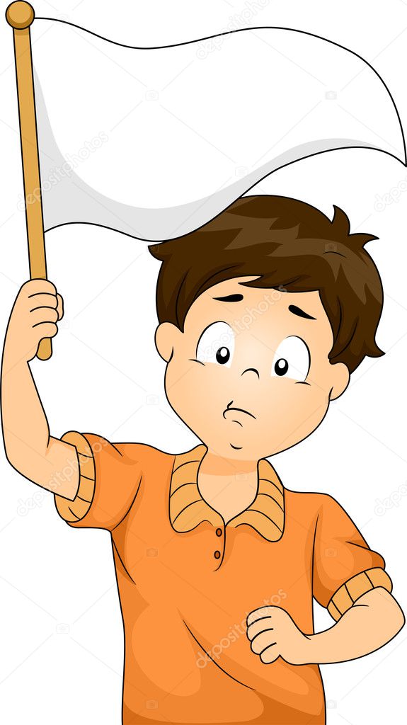 Kid Boy Waving a Blank White Flag