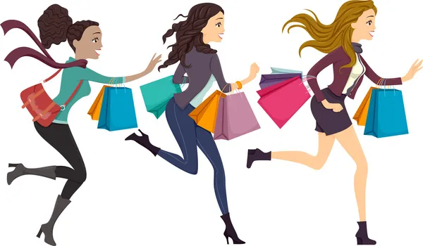 Mulheres compradoras correndo — Fotografia de Stock