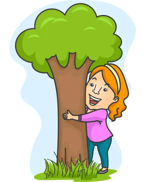 Girl Hugging Tree — Stock Photo, Image