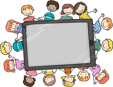 çocukları bilgisayar tablet çevreleyen