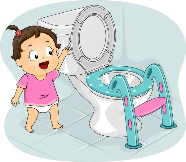 Little Girl Flushing Toilet — Stock Photo, Image