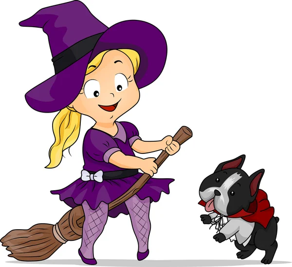 Halloween kostým čarodějnice dívka — Stock fotografie