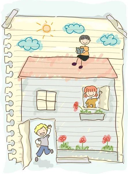 Doodle Kids Playing House — Stock Photo, Image