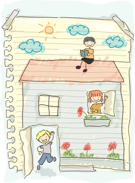 Doodle kinderen spelen huis — Stockfoto