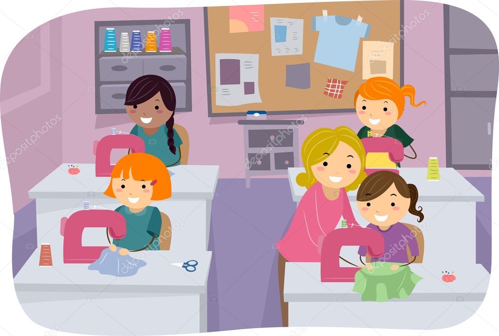 Sewing Class Girls — Stock Photo © lenmdp 46208169