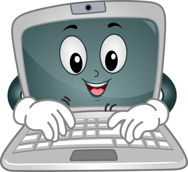 Laptop Mascotte digitazione — Foto Stock