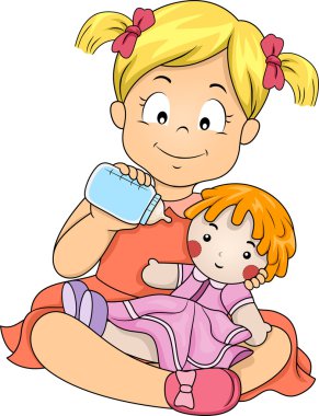 Kız bebeğini besleyen