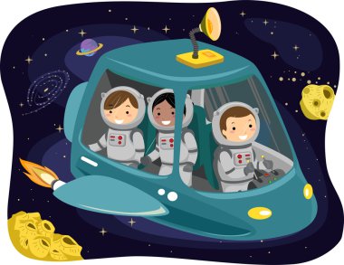 bir uzay gemisi sürme çocuklar